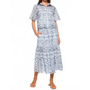 NEW MISA LOS ANGELES itzel midi skirt in blue embroidered eyelet